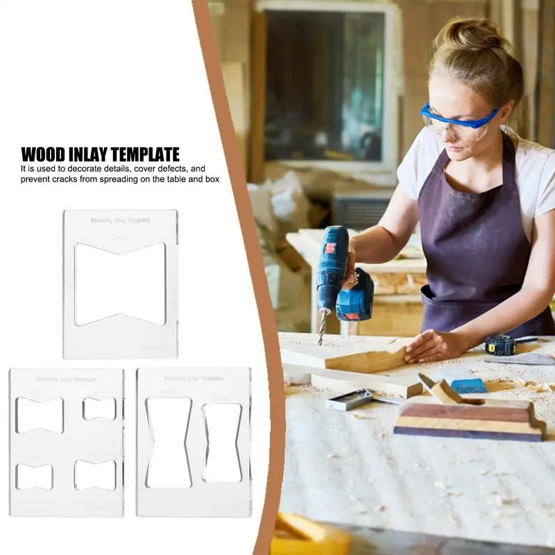 Wood Inlay Templates 3X Woodworking Router Template Transparent Tool Engraving Stencil Accessories For Creating Unique Furniture