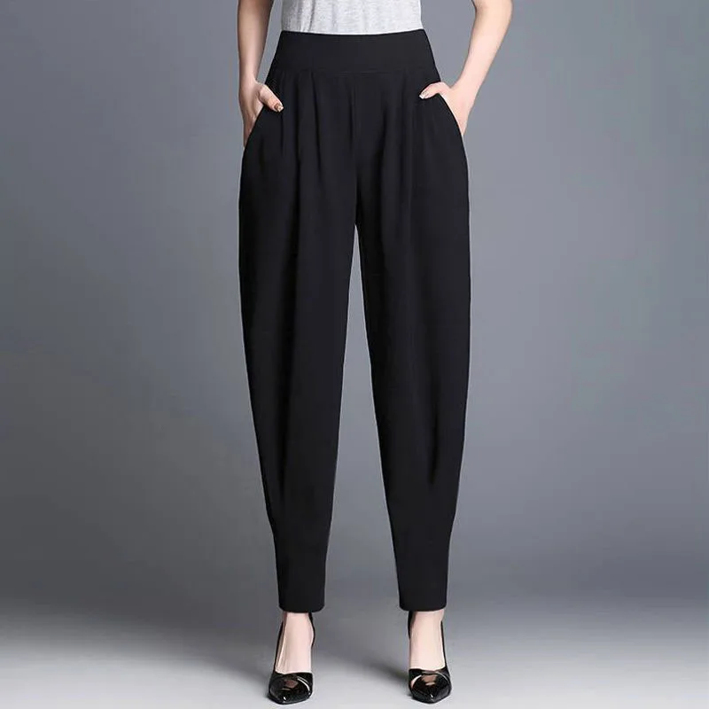 

2023 New Autumn Winter Fashion Women Pants S-3XL Elastic Waist Pocket Black Harem Pants Casual Loose Thicken Female Trousers
