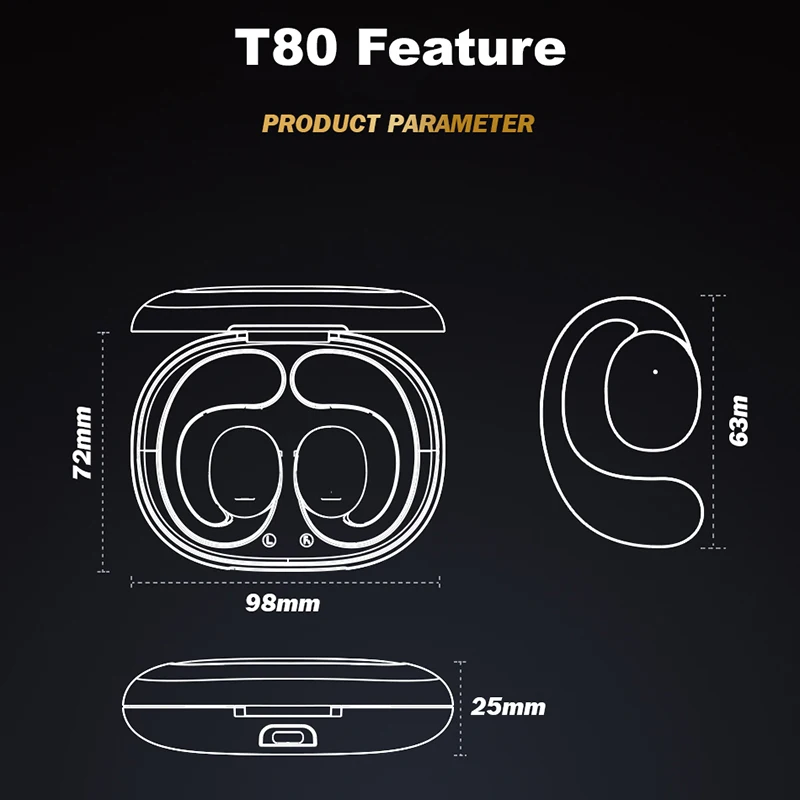 Awei T80 Bluetooth 5.3 Open Ear Headphones Air Conduction Earhook Wireless Sport Earphones with Mic Long Standby 450mah Headset