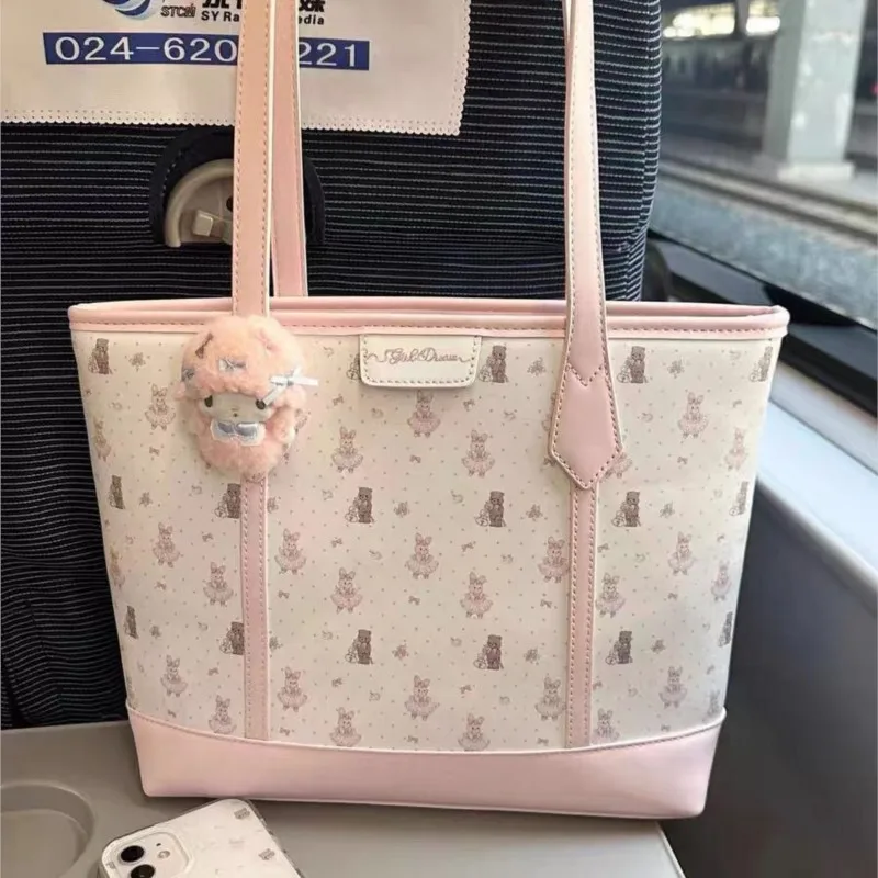 JIAERDI Harajuku Aesthetic Print Handbag Women Versatile Large Capacity Shoulder Bags Wallet Female Retro Pink Tote Bag 2025