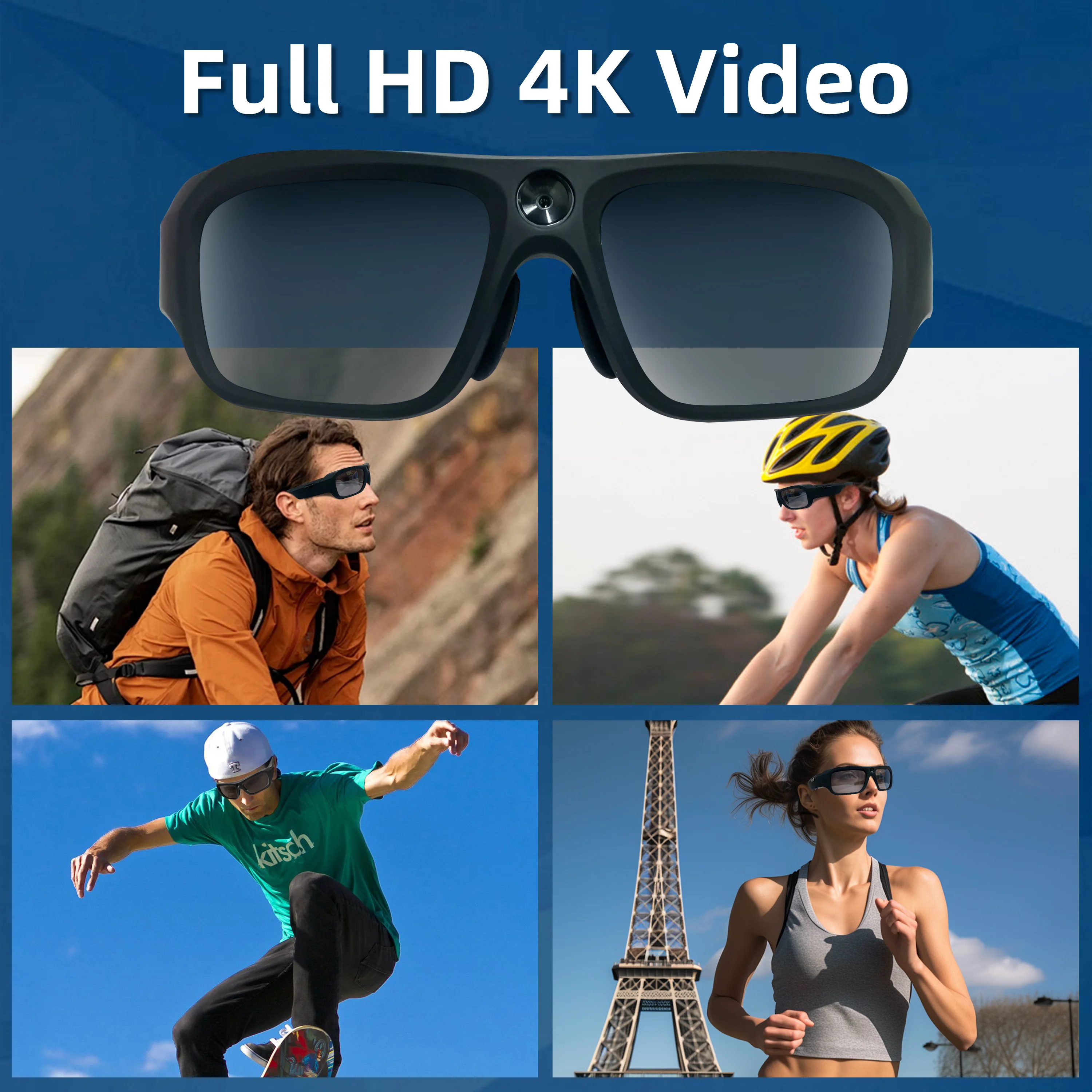 Lunettes Caméra HD 1080P - Enregistrement Vidéo Grand Angle, Anti-Tremblement - Pour Sports, Vélo, Aventure - 12