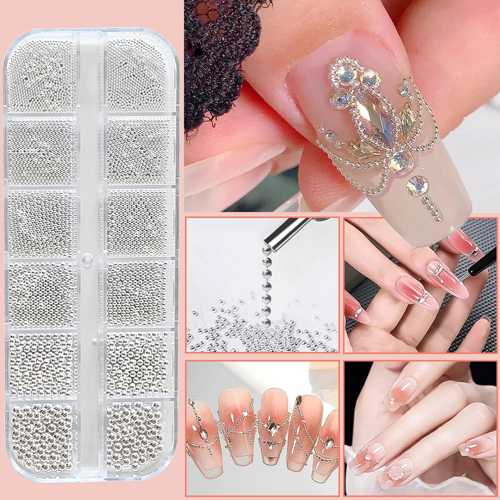 Mini Caviar Beads Nail Art Decorations 12Grids Metal Gold/Silver Micro Ball Nail Charms Magnetic Pen 0.5~3mm Ball Jewelry