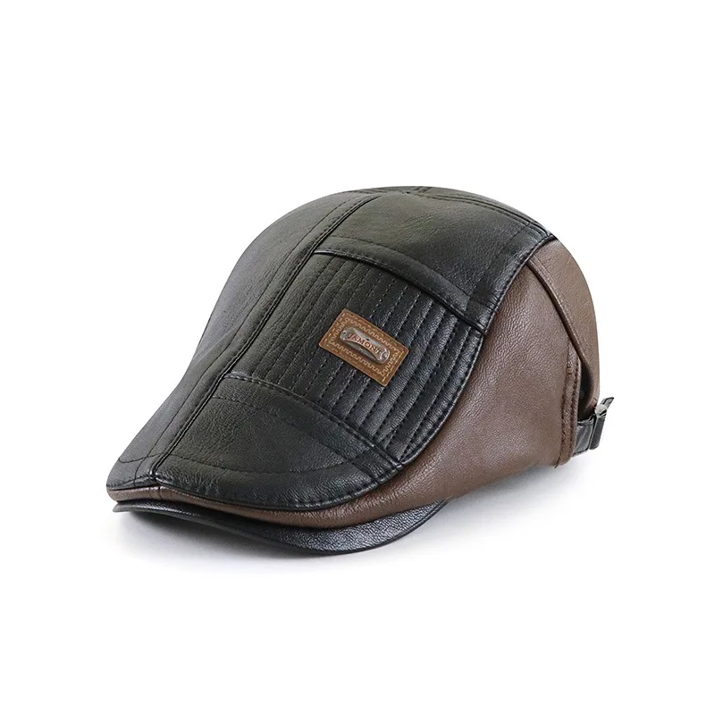 

Men Hat Flat Ivy Cap Winter Beret Autumn PU Warm Golf Driving Outdoor Accessory