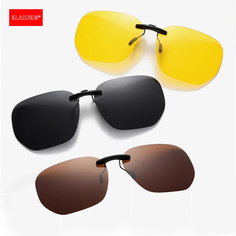 KLASSNUM-Lunettes de soleil polarisées à clipser pour hommes et femmes, lunettes carrées pour myopie, vision nocturne, pêche, UV400