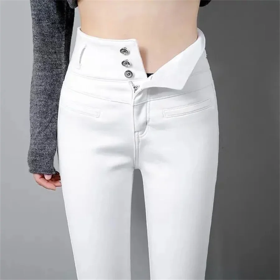 Ankle-length Stretch Vaqueros New High Waist Button Fly White Pencil Jeans Women Black Big Size 5XL Skinny Denim Leggings Pants