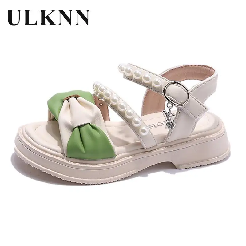 

Kid's Flat Sandals Shoes Summer New Gril's Pure Fresh And Soft Shoes Baby Beach Shoes Green Pearl Students Dance Party Sandals