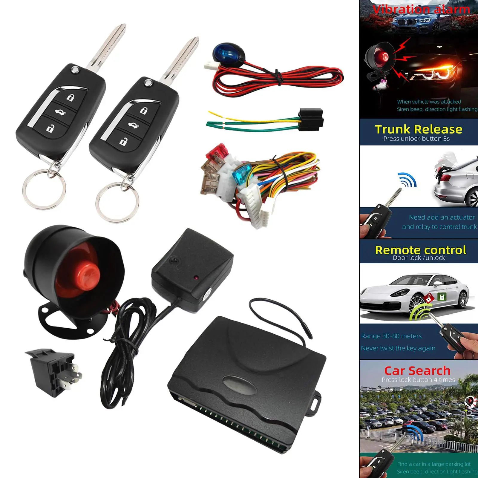 1 Way Remote Start and Keyless Entry System Car Alarm Security System with Shock Sensor