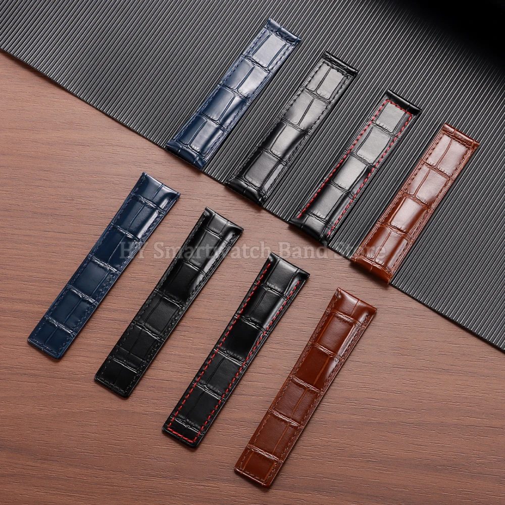 Cowhide Leather Waterproof Watch Strap with Metal Folding Buckle