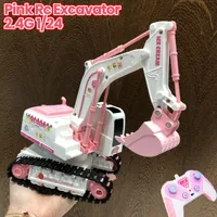 Pink Rc Excavator for Girl Remote Control Digger Construction Truck Car 2.4G 1/24 Engineering Vehicle Electric Toy Kid Girl Gift 1