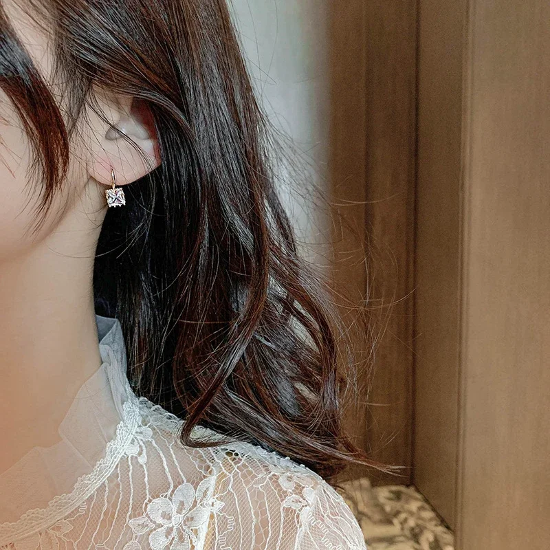 Square Crystal earrings Copper Material Gold Plated Clear Black Crystal Stone Fish Hook Earring Women Jewelry Obega