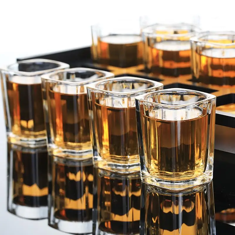 Glass Liquor Set White Wine with Wooden Cup Holder Spirit Shot Glasses Brandy Cups Drinking