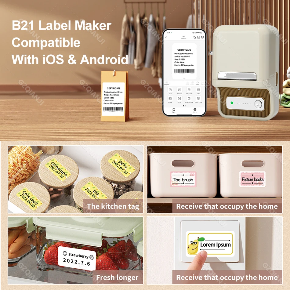 sem fio Bluetooth Label Maker, etiqueta auto-adesiva para o negócio Barcode