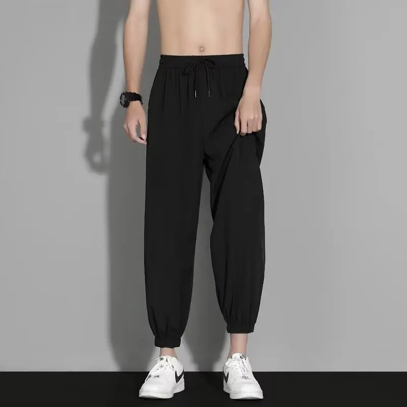 New Summer Thin Style Young Style Ice Shreds Men Trend Bound Feet Loose Workwear Handsome Quick Drying Casual All-match Trousers