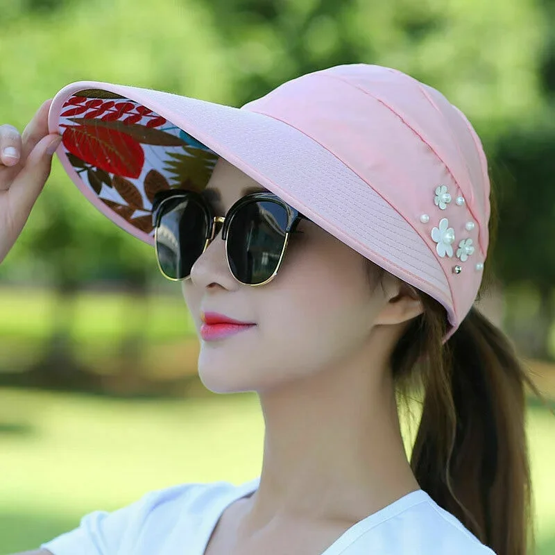 Women's Wide Brim Foldable Sun Hat - Stylish Summer UV Protection Visor