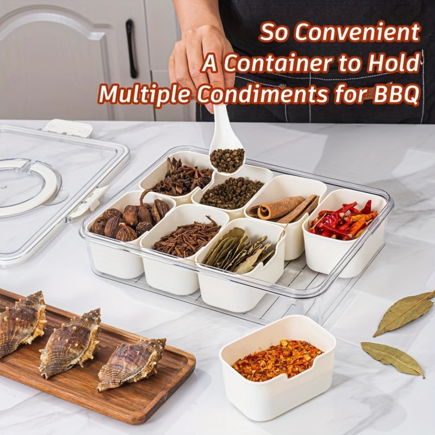 Divided Serving Tray with Lid and Handle--Snackle Box Charcuterie Container for Portable Snack Platters-Clear Organizer for Ca