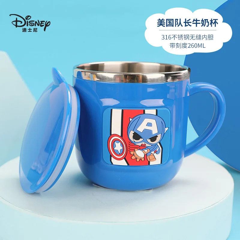 Disney-tazas de acero inoxidable de 260ml para niños, taza de café con  leche de princesa de dibujos animados, tazas térmicas desmontables de doble