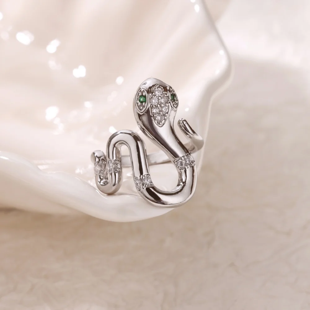 Twisted Snake Rings for Women Metal Cubic Zirconia Gold Color