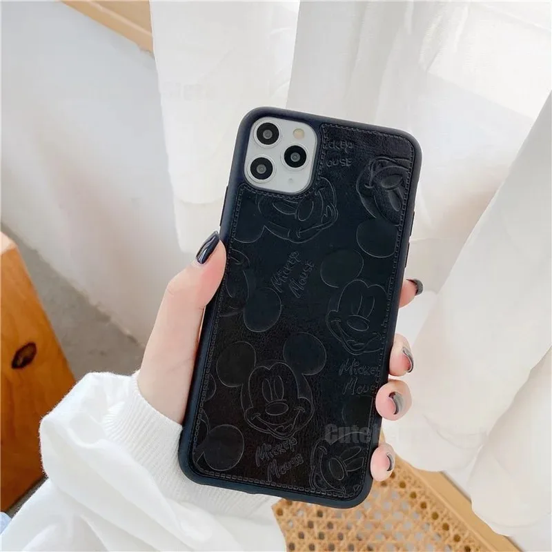 Disney Mickey Shell for IPhone 15 14 13 12 11 Promax Cute Cartoon Back Cover Soft Cover Leather Case for IPhone Couple Gifts
