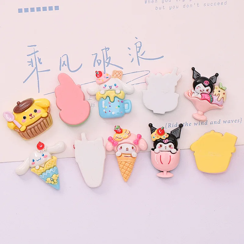 10개입 귀여운 광택 표면 고양이 디저트 아이스크림 시리즈 레진 플랫백 장식품 DIY 리본 장식 액세서리 공예품 A3