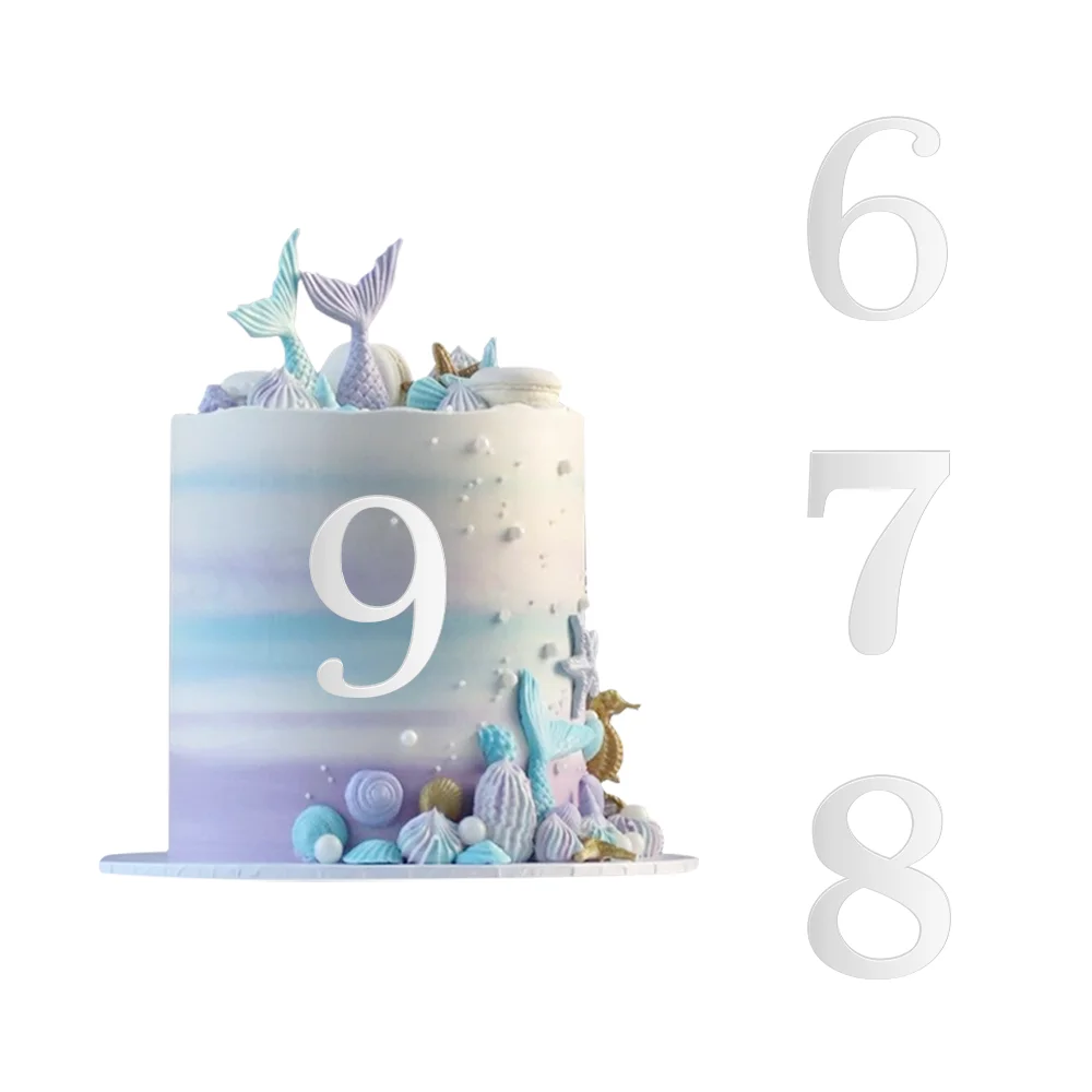 

Акриловый Топпер для торта 0-9 с серебряными цифрами, украшение для торта на день рождения