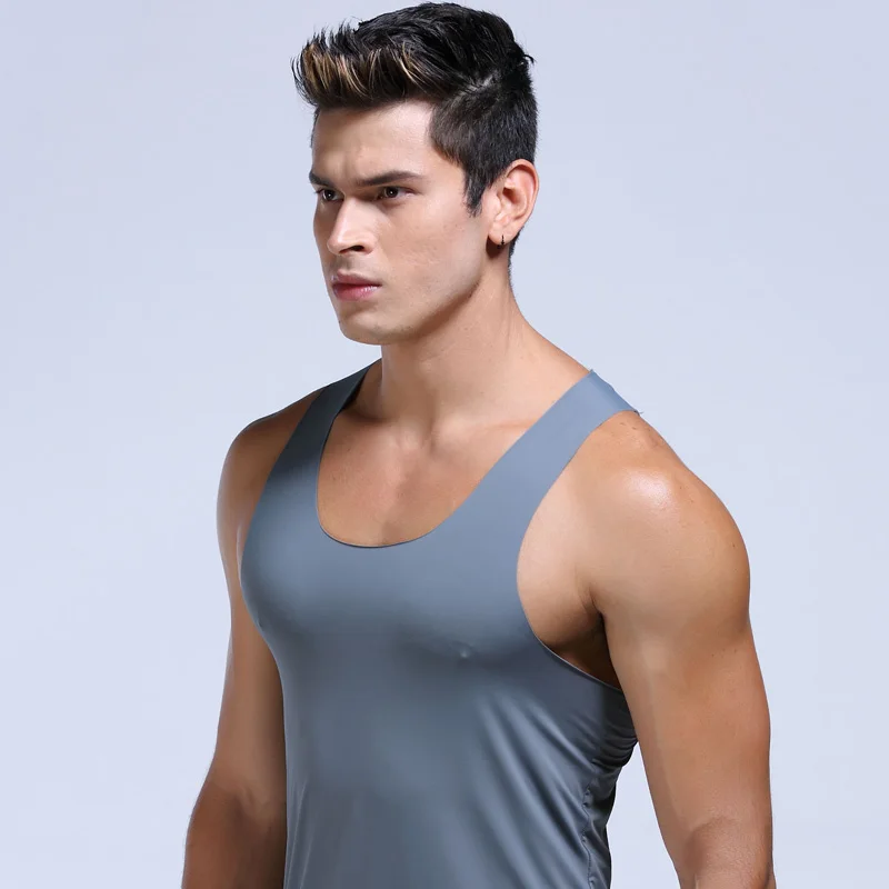 Men's Ice Silk Sports Seamless Solid Color I-Shaped Sweat Vest Single-Piece Sleeveless Tight Fitness One-Piece Bottoming Shirt men undershirt sports sleeveless vest cotton sleeveless t shirt