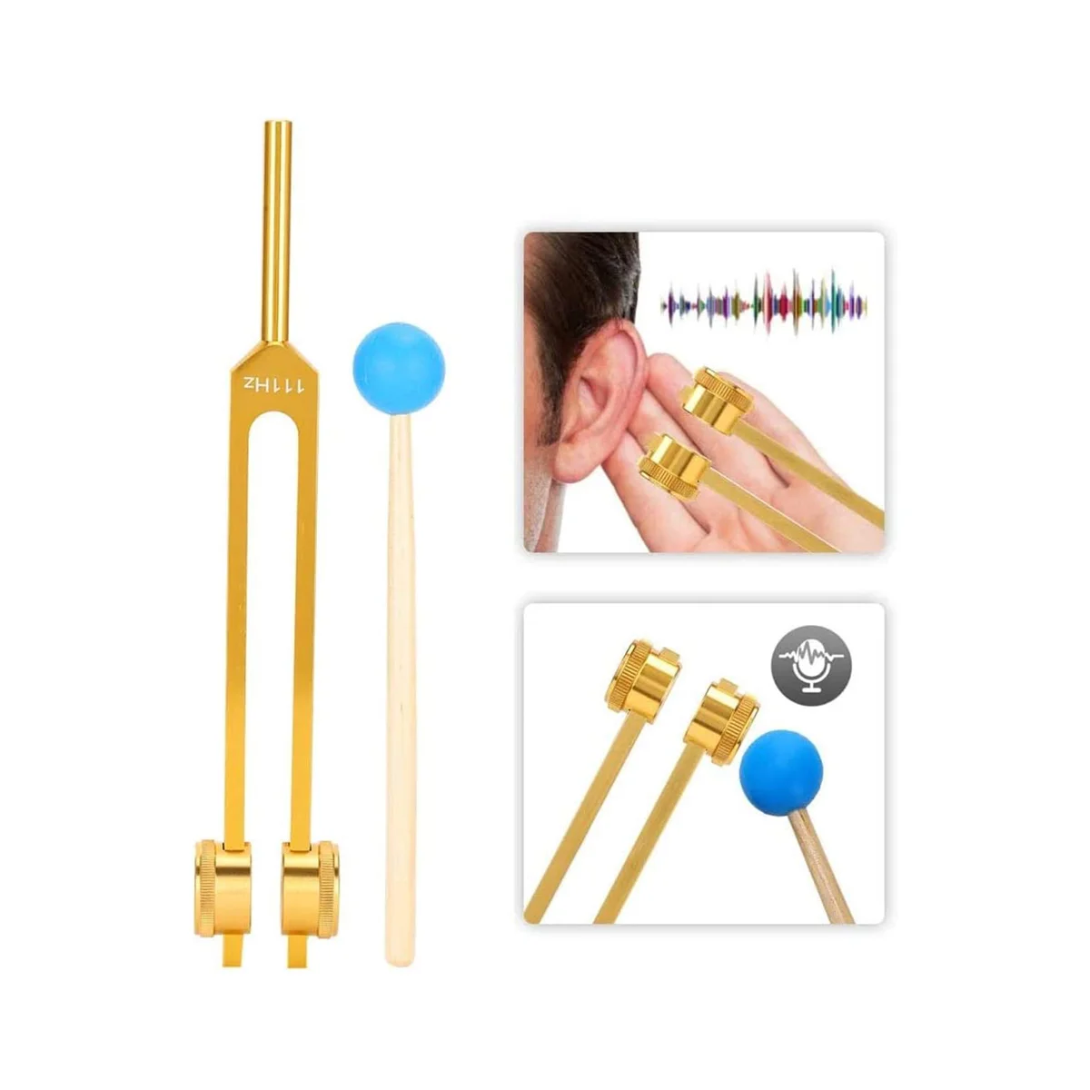 New Aluminum Alloy Tuning Forks,111Hz Tuning Fork with Hammers for Nervous System Testing Sound Healing Therapy,Gold 4