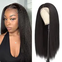 Long Kinky Straight Wigs For Black Women Black Yaki Wigs Straight Hair Wig Synthetic Middle Part Wigs Kinky Afro Wigs