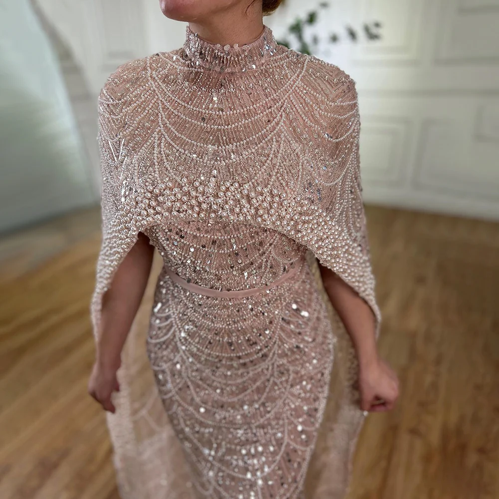 S37f0bc6be0ba44f19a2830fc5aa9b7b2u Arabic Nude Mermaid Long Cape Sleeves Luxury Evening Dresses Gowns For Women Wedding Party Mallzona