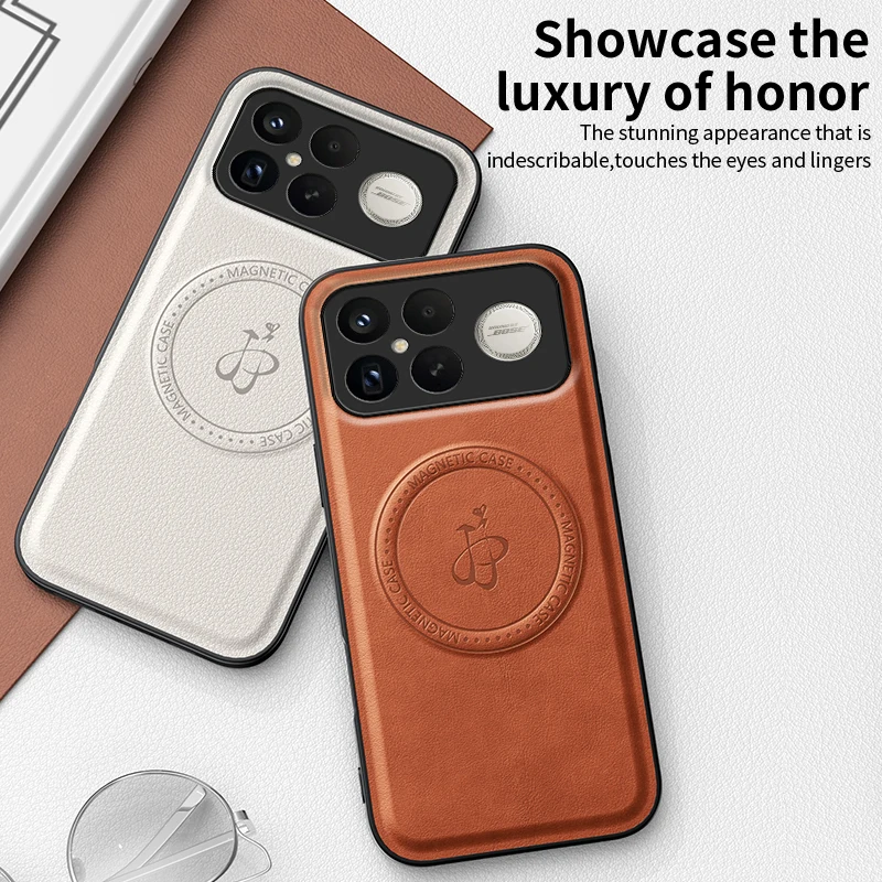 Magnetic Wireless Charging PU Leather Protective Case - Hard Back Shell Cover