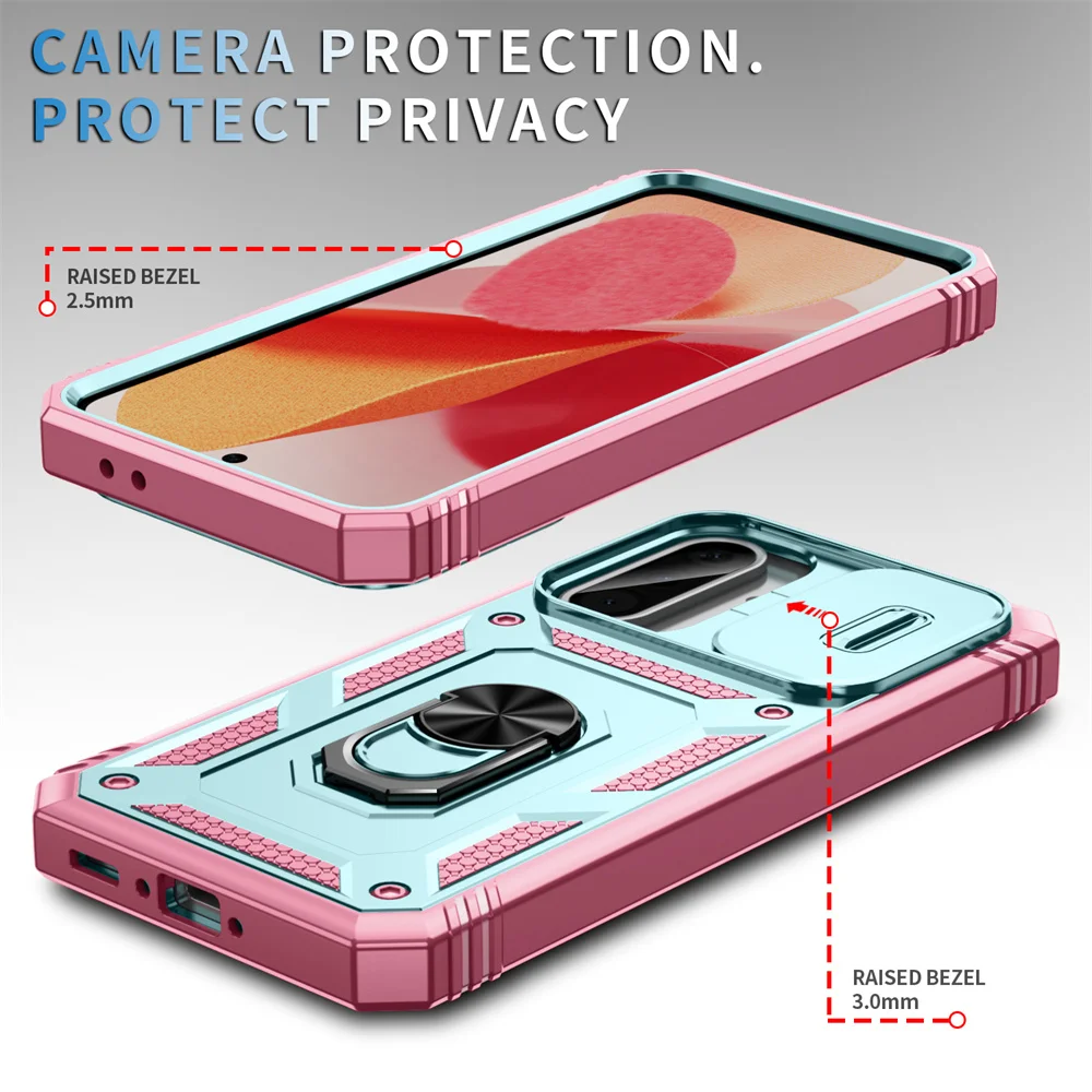 360° Rotating Ring Holder Phone Case with Slide Camera Protection and Kickstand Functionality