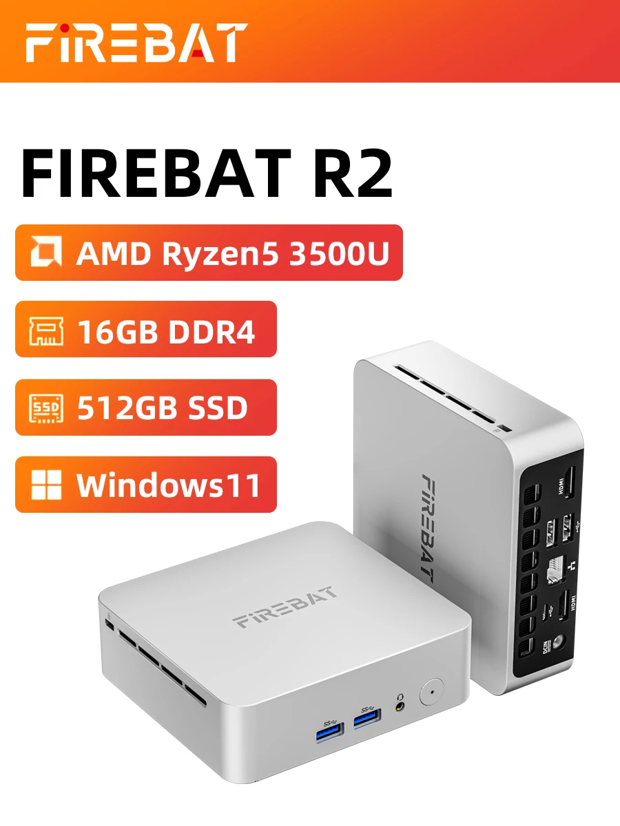 FIREBAT R2 Mini PC Gamer AMD Ryzen 5 3500U Windows 11 Mini PC