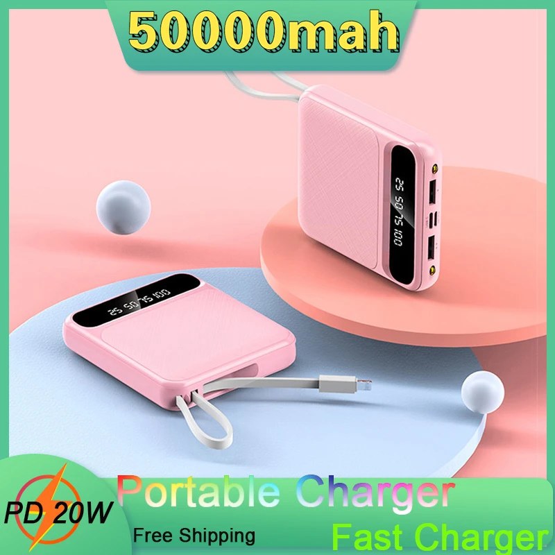 50000mAh Portable High Capacity Power Bank PD 20W Fast Charging with Double Usb External Battery Charger For Xiaomi IPhone power bank 10000