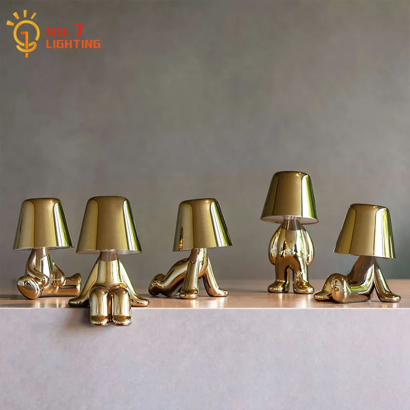 

Italian Design Cartoon Golden Brothers Table Lamp Gold Lustre LED Desk Lights for Living Room Decoration Bedside Kids Room Cafe