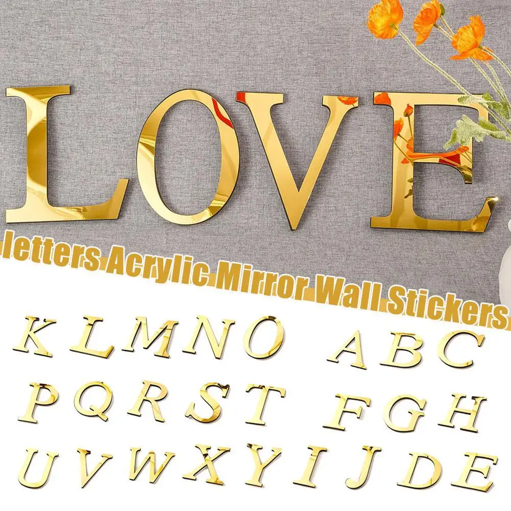 Lettres Anglaises en Acrylique, Surface Miroir, Autocollant Mural 3D