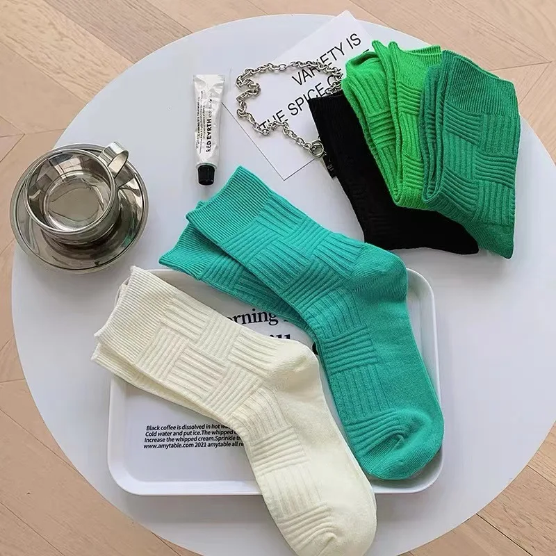 

Cute Socks For Women Men Korean Cotton Green Texture Simple Warm Winter Socks Japanese Casual Sports Mid-calf Women's Socks