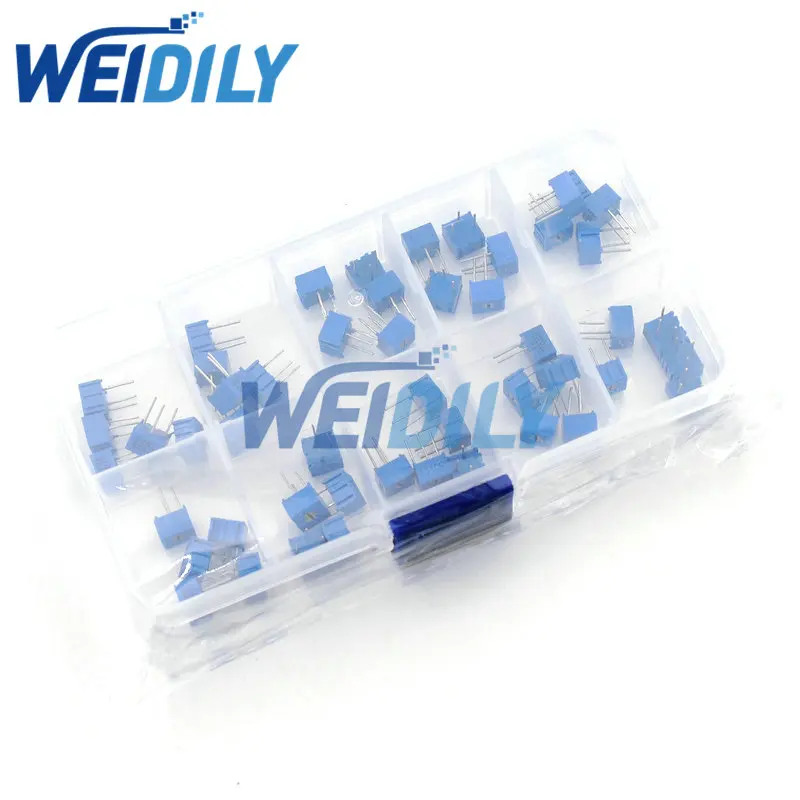 50PCS 10values*5PCS 3362P Multiturn Trimming Potentiometers Kit 500R-1M 3362 Potentiometer 500 ohm-1M ohm multiturn potentiometer potentiometer kit electronic components