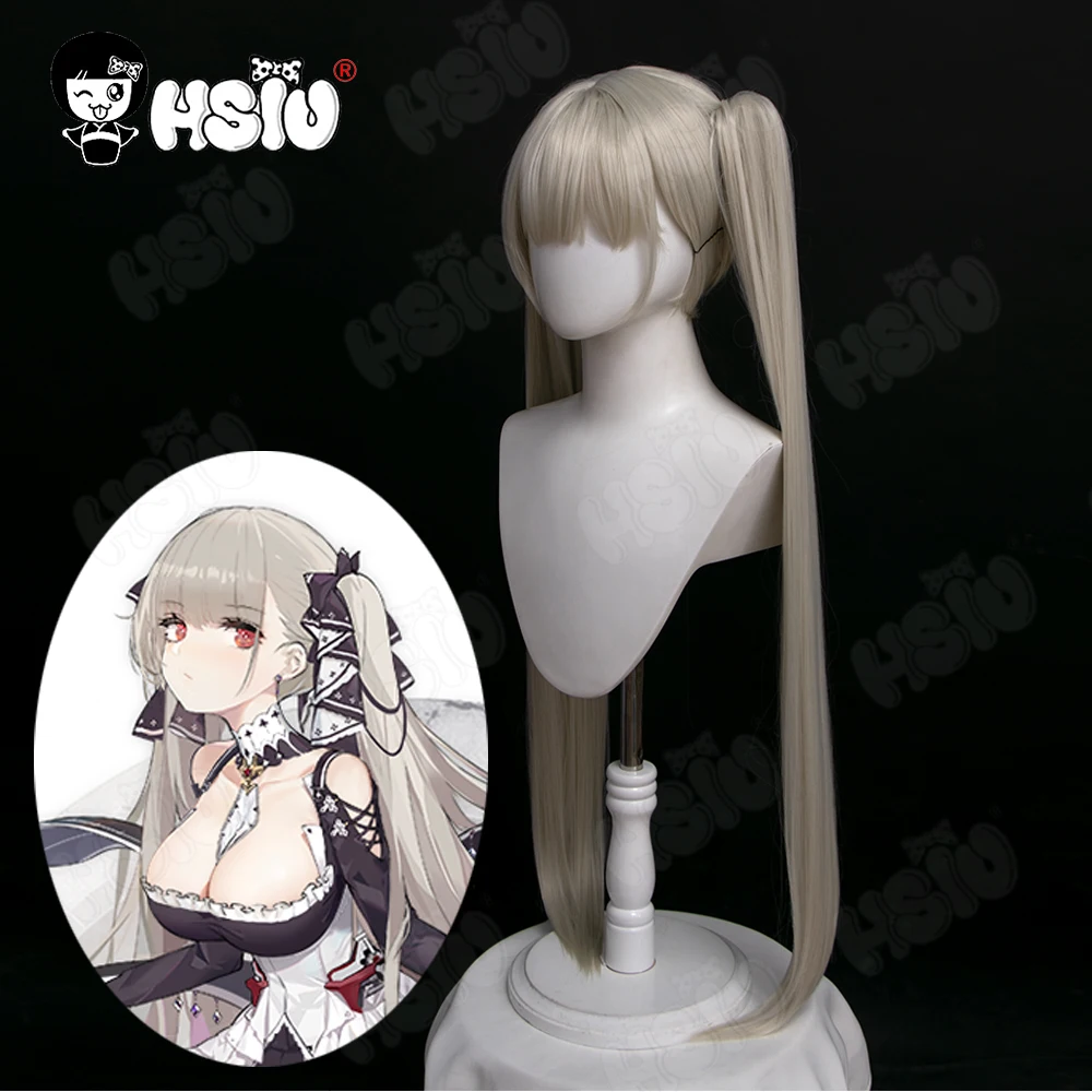 

Little Formidable Cosplay Wig Fiber synthetic wig Game Azur Lane Cosplay Wig「HSIU 」gray gold Double ponytail long hair+Wig Cap