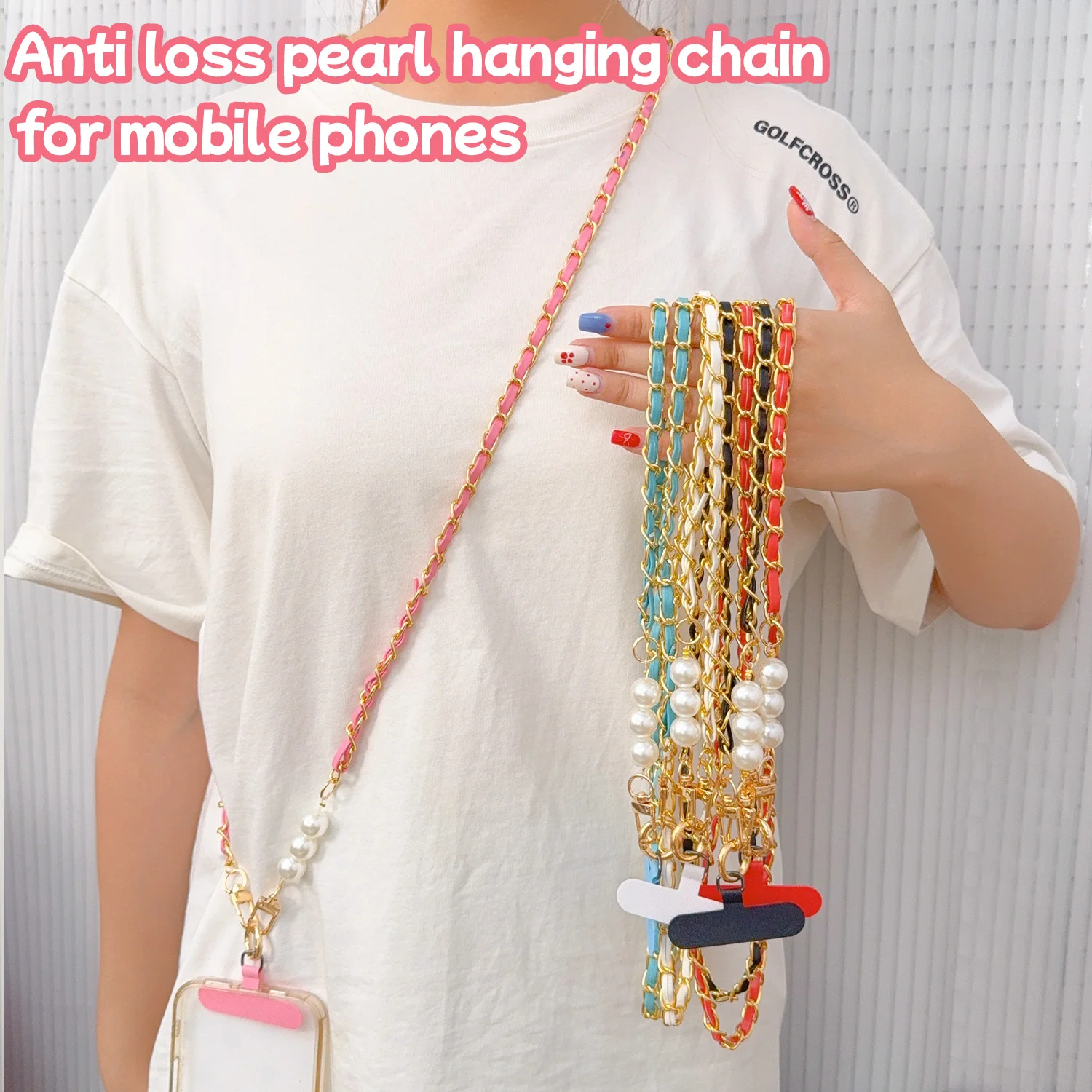 Universal Lanyard Long Crossbody Pearl Pickup Chain Phone Lanyard Women's Long Neck Shoulder Strap Anti Loss Lanyards for Bag