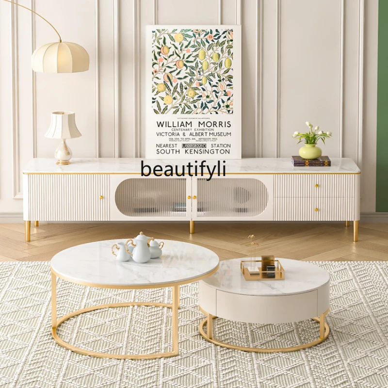 

LBX Light Luxury Stone Plate TV Cabinet and Tea Table Combination Modern Minimalist Living Room TV Stand