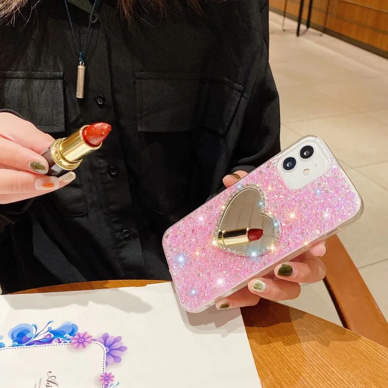 Pouzdro Mirror Heart pro OPPO Find X3 Lite Neo Reno 5 6 Realme 8 Pro 8i 7 C21 C20 C11 GT A74 A94 A95 Diamond Glitter Soft T_voghion.com