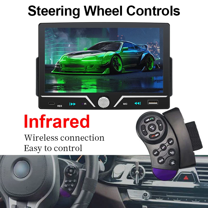7" Car Radio Wireless/Wire Carplay Android Auto 1Din HD Touch Screen Bluetooth U