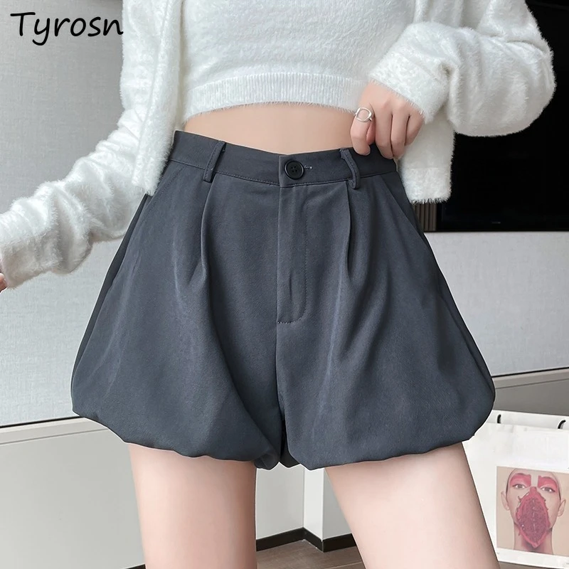 

Bud Shorts Women Simple Pure Design Chic Elegant Lovely Pockets Loose Summer Casual All-match Korean Style High Waist Daily Cozy