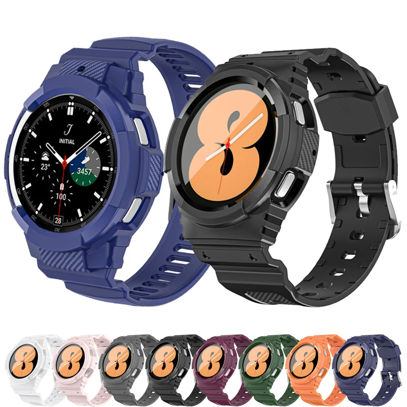 Carbon fiber Band for Samsung Galaxy Watch 4 44mm 40mm TPU Rugged  Case+bracelet correa Galaxy Watch 4 Classic 46mm/42mm strap