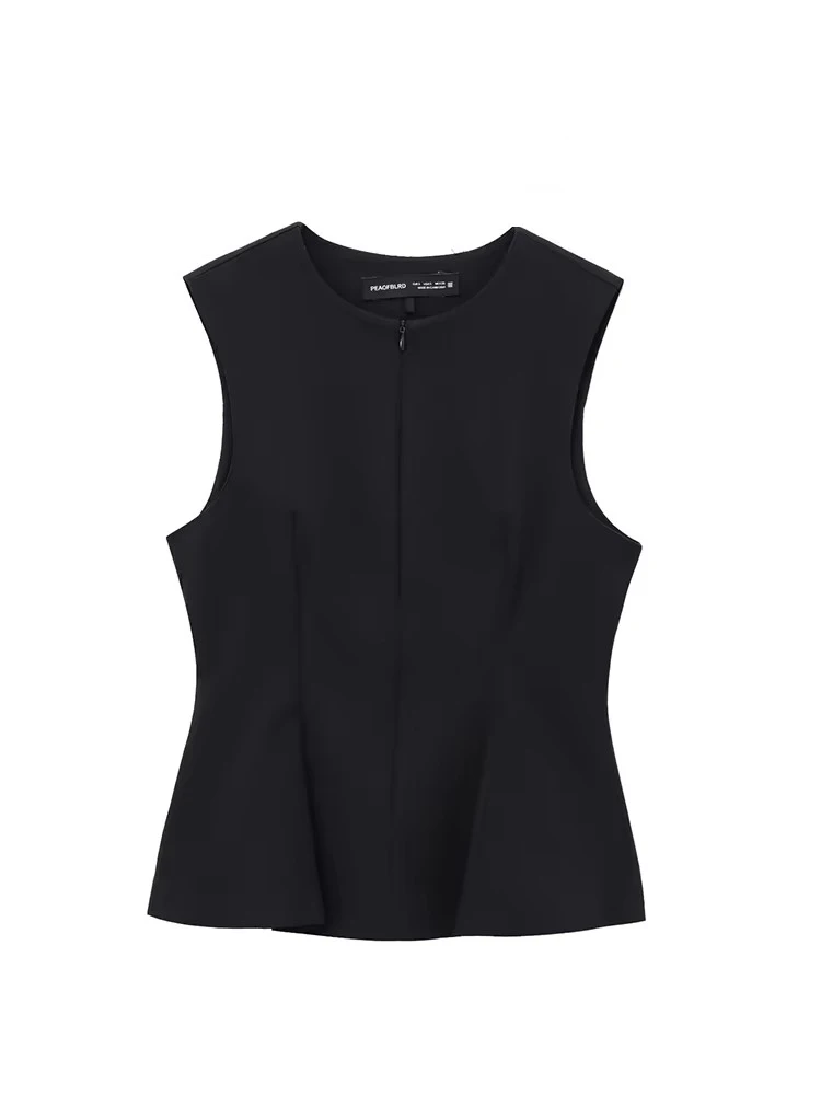 TFMLN Spring Summer Women Fashion Chic Fitted Top Female Side Zipper Round Neck Sleeveless Tops Casual Streetwear