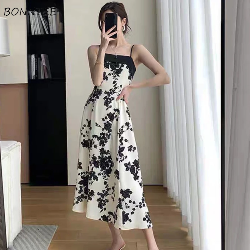 Midi Dresses Women Print Retro Temperament Daily Trendy Korean Style Femme  Design Sleeveless Leisure Simple Summer Vestidos Sexy - Dresses - AliExpress