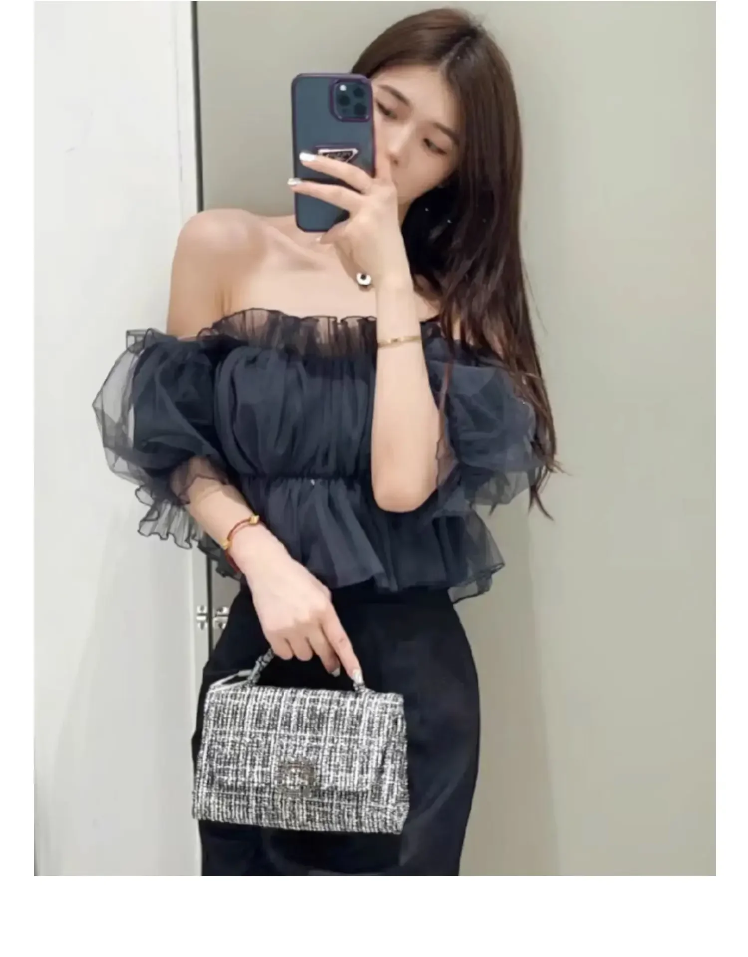 Sweet Cute Off-Shoulder Ruffled Shirts 2023 Summer Japanese Style Fashion Solid Color Puff Sleeve Lace Short Slim Fit Blouse