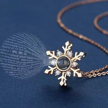 

1pc I Love You In 100 Languages Necklace Fashion Snowflake Elk Shape Female Necklace Valentine's Day Gift For Women