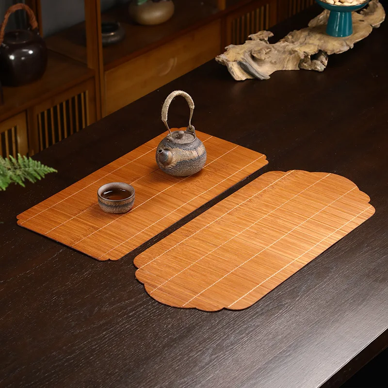Tea Cup Mat Lacquer Bamboo Weaving Auspicious Cloud Tea Mat Hand-woven Table Flag Zen Tea Making Waterproof Mat Ceremony Accessories