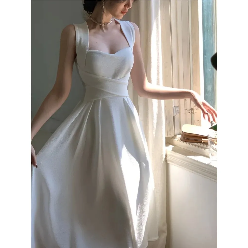 

Korean Elegant Midi Dresses for Women 2024 Summer New Evening Party Fashion Slim Female Vestidos Casual 1-piece Bandage Clothes