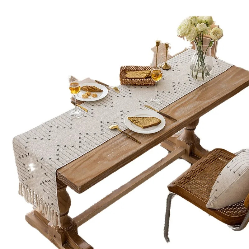 Natural Linen Table Runner with Tassels Dining Decor Wedding Birthday Christmas Decoration for Home tablecloth 6